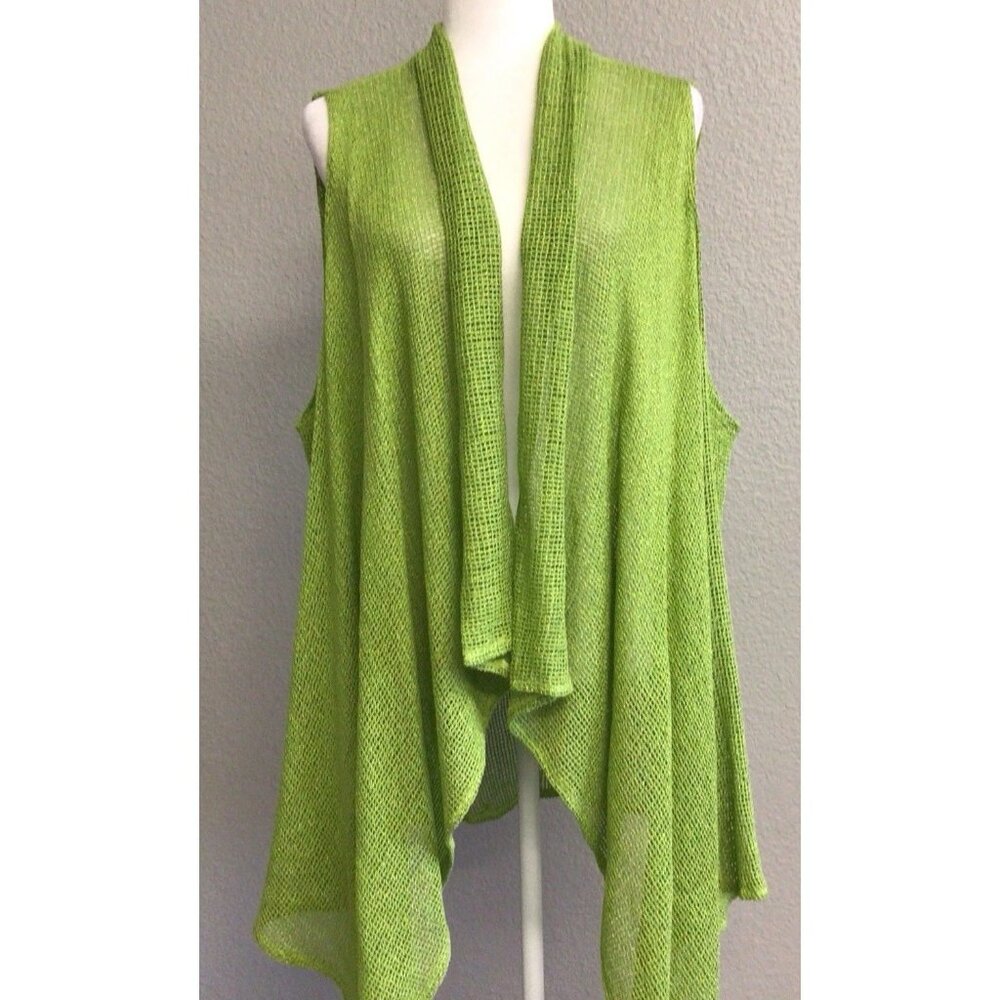 Kavita Studios Cardigan Vest Womens Green Lagenlook Boho Open Knit One Size NEW